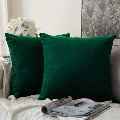 Khusi Microfibre Solid Cushion Pack of 2(Green)