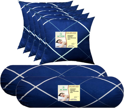 ACTOS 5 Cushion And 2 Microfibre Geometric Bolster Pack of 7(Blue, White13)