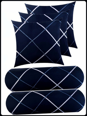 JAYOG ENTERPRISE 3 CUSHION 2 BOLSTER Microfibre Geometric Bolster Pack of 5(Blue)