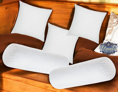 Urmila Creation Diwan Set Of 3 Cushion & 2 Microfibre Solid Sleeping Pillow Pack of 5(White)