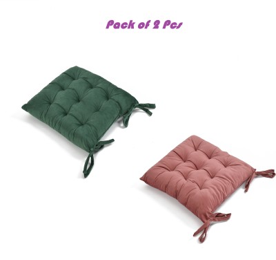 A CUBE LUXURY SOLUTIONS Polyester Fibre Solid Chair Pad Pack of 2(Dark Green, Peach)