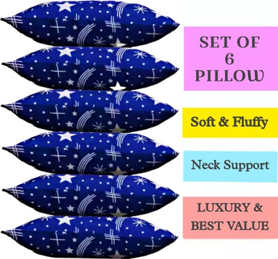 GOGA BLUE PRINT Microfibre Abstract Sleeping Pillow Pack of 6(Blue)