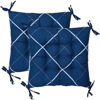 RUSTIC LINEN Microfibre Geometric Chair Pad Pack of 2(Blue)