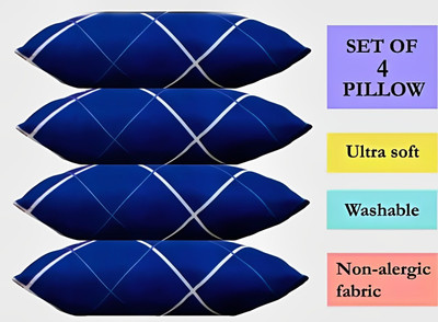 TWIROX LUXURY Cotton Solid Sleeping Pillow Pack of 4(Blue)