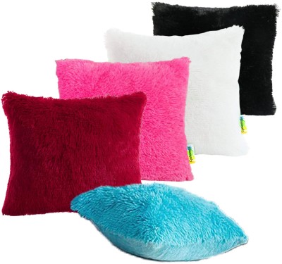 Cyuteenuts Microfibre Solid Cushion Pack of 5(Blue Red Pink White Black)