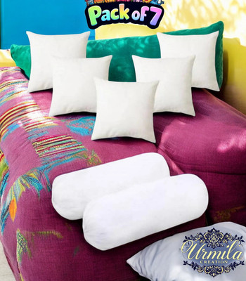Urmila Creation Microfibre Bolster Pack of 7 Stripes 2 Bolester 5 Cushion(White)