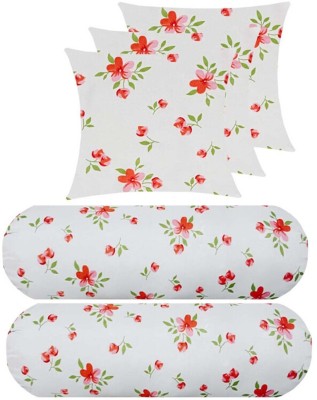 SANJU BROTHER Microfibre Floral Bolster Pack of 5(Orange)