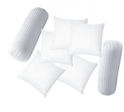 RACCOON Set Of 5 Cushion & 2 Microfibre Stripes Bolster Pack of 7(White)