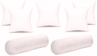 PAHADIYA 5 Cushion 2 Bolster Microfibre Solid Bolster Pack of 7(White)