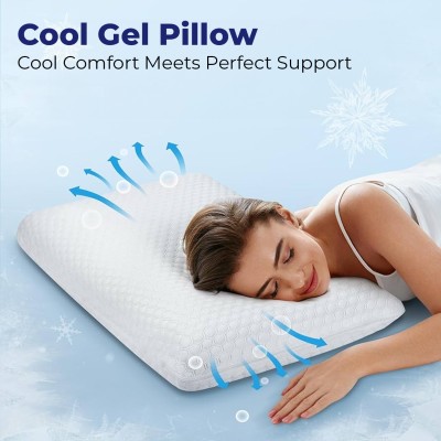 RELAX COMPANY Premium Standard Cervical Pillow Gel Infused for Neck and Shoulder Pain Memory Foam Solid Sleeping Pillow Pack of 1(White, Blue)