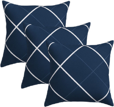 maatrikaa Polyester Fibre Cushion Pack of 3 Nature Blue Line Cushion Polyster Fibre - 16*16 inch(Blue)