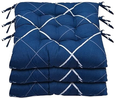 LivSpacey Microfibre Chair Pad Pack of 3 Solid Soft Square Seat Chair Pad for Home, Office & Car | 40x40 cm(Dark Blue)