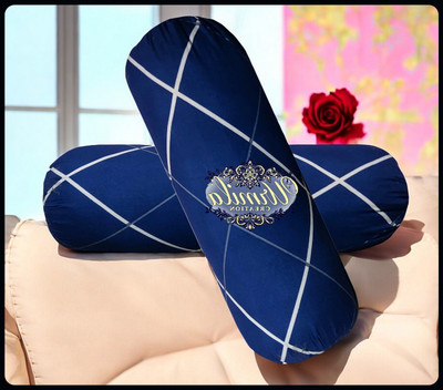 Urmila Creation Microfibre Bolster Pack of 2 Geometric Round(Dark Blue)