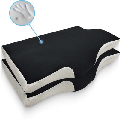 Sleepsia Memory Foam Sleeping Pillow Pack of 2 Solid Contour Cervical Pillows for Neck and Shoulder Pain - Neck Support Pillow(Black, White)