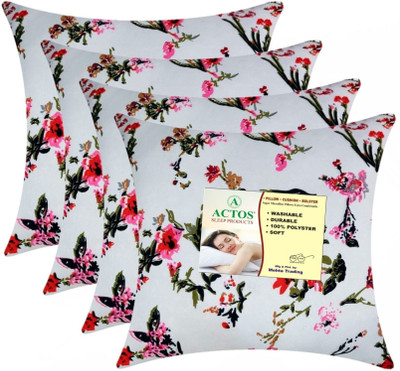 ACTOS Microfibre Floral Cushion Pack of 4(White)