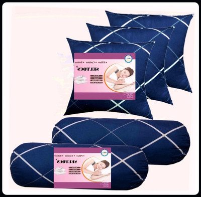 Urmila Creation Microfibre Bolster Pack of 5 Geometric 3 CUSHION 2 BOLSTER(Blue)