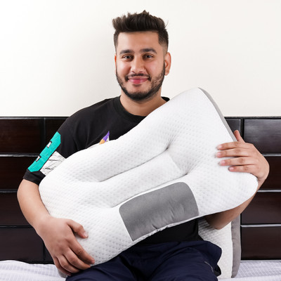 RELAX COMPANY 3D Cervical Relief Ergonomic Pillow for Sleeping Support Neck & Spine Polyester Fibre Geometric Orthopaedic Pillow Pack of 1(White/Grey)