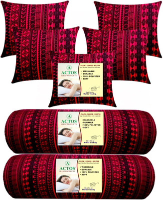 ACTOS 5 Cushion And 2 Bolster Microfibre Geometric Bolster Pack of 7(Maroon, Black)