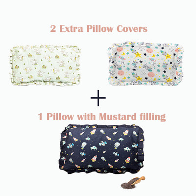Musk Baby MUSTARD PILLOW Mustard Seeds Toons & Characters Baby Pillow Pack of 3(Blue, Green, White)