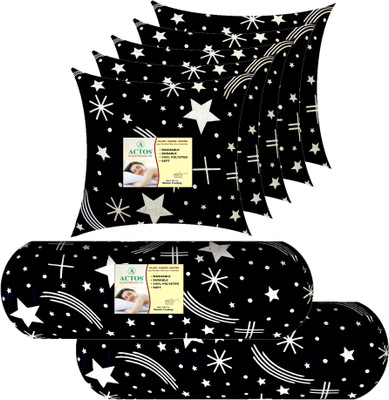 ACTOS 5 Cushion And 2 Microfibre Geometric Bolster Pack of 7(Black21)