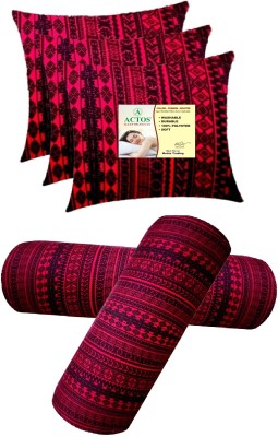 ACTOS 3 Cushion And 2 Microfibre Abstract Bolster Pack of 5(Maroon)