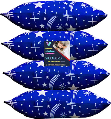 GAULPASTORES Blue Star Microfibre Abstract Sleeping Pillow Pack of 4(Blue)