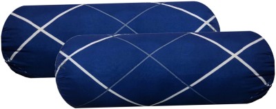 Changers Round Bolster Microfibre Stripes Cushion Pack of 2(Dark Blue, White)