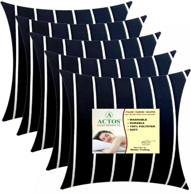 ACTOS Microfibre Stripes Cushion Pack of 5(White, Black)