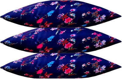 GKM Microfibre Floral Sleeping Pillow Pack of 3(Blue)