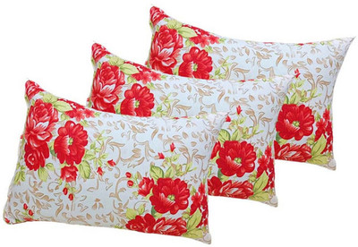 PALVIT Microfibre Abstract Sleeping Pillow Pack of 3(RED FLOWER)