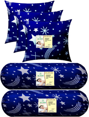 ACTOS 3 Cushion And 2 Bolster Microfibre Nature Bolster Pack of 5(White, Blue36)