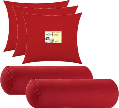 ACTOS Combo Set Of 3 Cushion And 2 Microfibre Solid Bolster Pack of 5(Maroon)