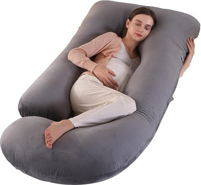 ZOXAB luxury j shape Microfibre, Polyester Fibre Solid Pregnancy Pillow Pack of 1(Grey)