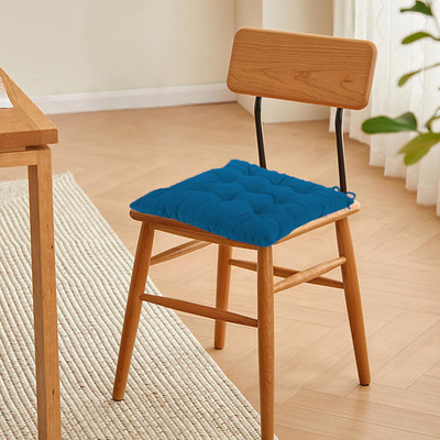 Daddy Cool Velvet Square Chair Pads 16 x 16 Polyester Fibre Solid Chair Pad Pack of 1(Sea Blue)