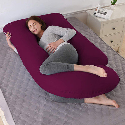 Mojo J Shape Microfiber Solid Pregnancy Pillow Microfibre Solid Pregnancy Pillow Pack of 1(Wine)