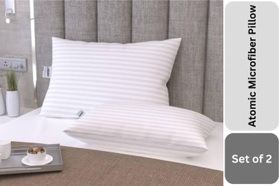ATOMIC Microfibre Stripes Sleeping Pillow Pack of 2(White)