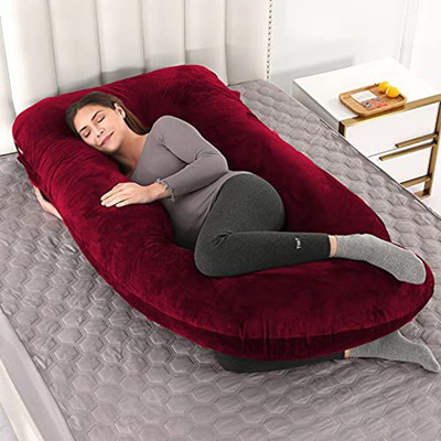 BATTOP G SHAPE Polyester Fibre Solid Pregnancy Pillow Pack of 1(Maroon)