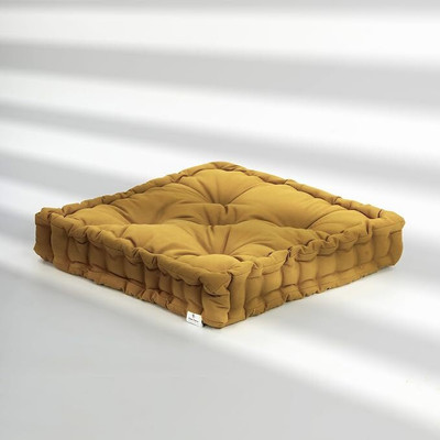 ESSAN FABRIX Premium Polyester Fibre Solid Floor Cushion Pack of 1(Mustard Yellow)