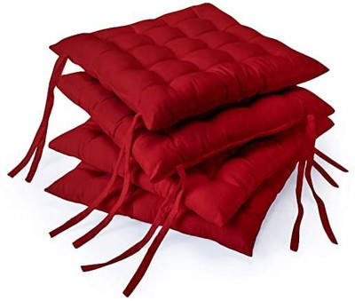 Wondershala Cotton Chair Pad Pack of 4 Solid Square Chair Pad Seat Cushion Car Pad Office Chair Pad 16 inch X 16 Inch(Maroon)