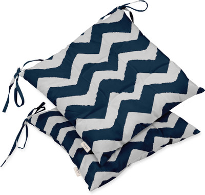 Vargottam Polyester Fibre Stripes Chair Pad Pack of 2(Navy Blue 1)