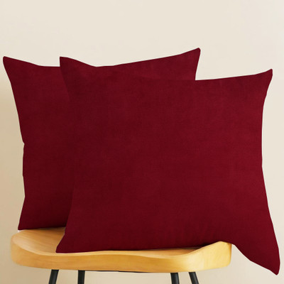 Home Stylish Microfibre Floor Cushion Pack of 2 Solid(Wine)