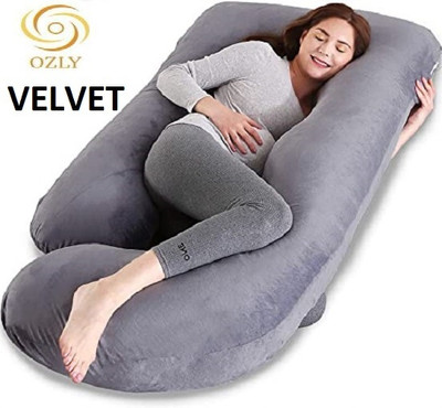 OZLY Microfibre, Polyester Fibre Pregnancy Pillow Pack of 1 Solid ultra soft j shaped pillow(Grey)