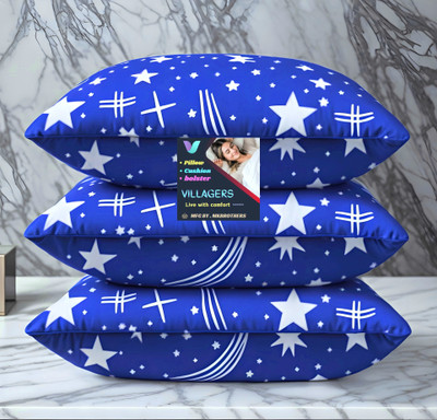 VILLAGERS Blue Print Polyester Fibre Abstract Sleeping Pillow Pack of 3(Blue)
