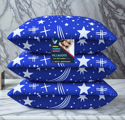 Tecsun Blue Print Polyester Fibre Abstract Sleeping Pillow Pack of 3(Blue)
