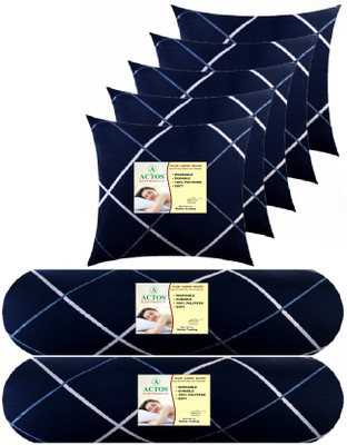 ACTOS 5 Cushion 2 bolster Microfibre Geometric Bolster Pack of 7(Dark Blue)
