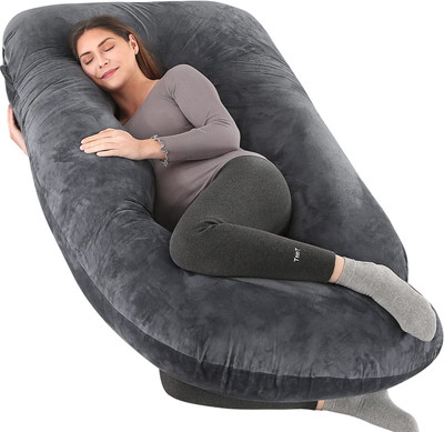WILD MINT Ultra soft j shaped pillow Polyester Fibre Solid Pregnancy Pillow Pack of 1(Grey)