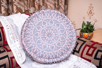 Fashion Heavenn Cotton Cushion Pack of 1 Geometric(Pastel Pink with Grey Embroidery)