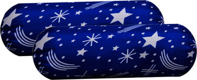 GKM Round Bolster Microfibre Abstract Bolster Pack of 2(Dark Blue, Multicolor)