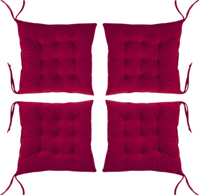 maatrikaa Soft & Comfortable Cotton Chair Cushion Pad Cotton Solid Chair Pad Pack of 4(Maroon)