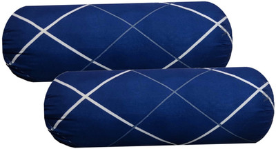 Swikon star Round Bolster Microfibre Stripes Cushion Pack of 2(Dark Blue, White)